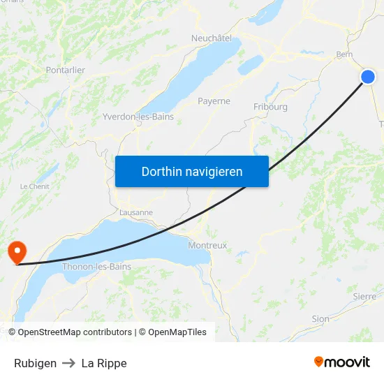 Rubigen to La Rippe map