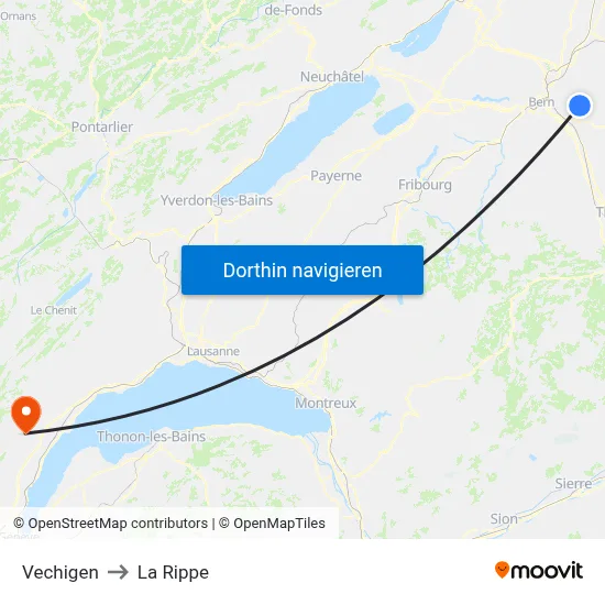 Vechigen to La Rippe map