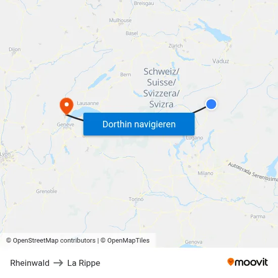 Rheinwald to La Rippe map