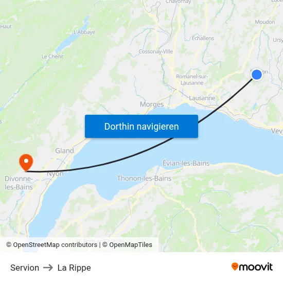 Servion to La Rippe map
