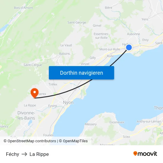Féchy to La Rippe map