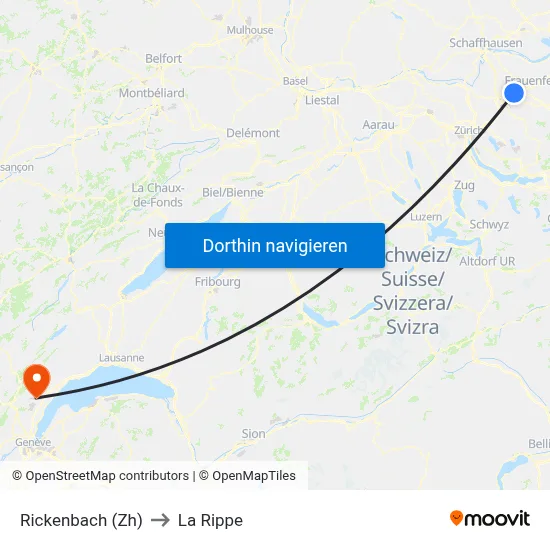 Rickenbach (Zh) to La Rippe map