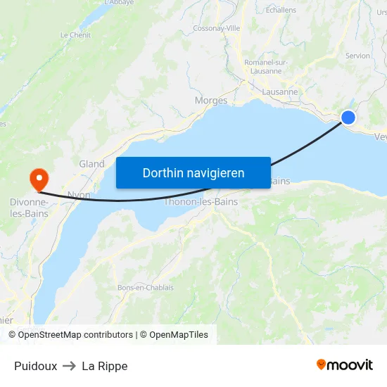 Puidoux to La Rippe map