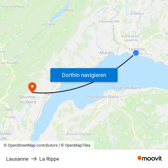 Lausanne to La Rippe map