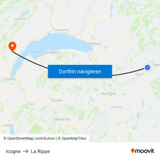 Icogne to La Rippe map
