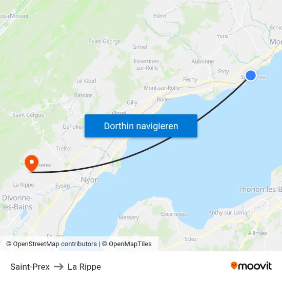 Saint-Prex to La Rippe map