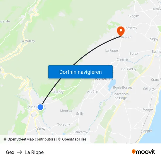 Gex to La Rippe map