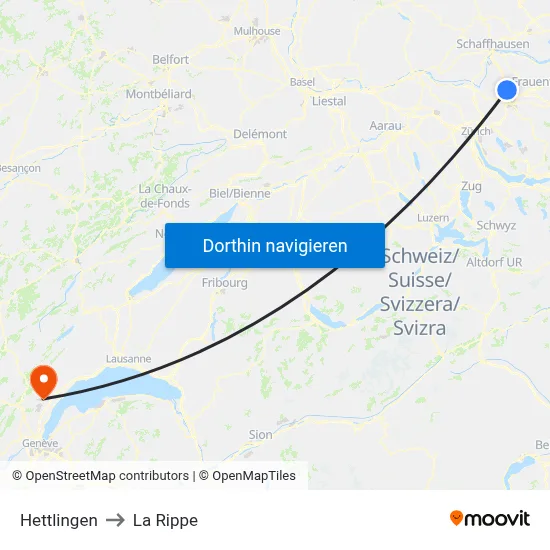 Hettlingen to La Rippe map