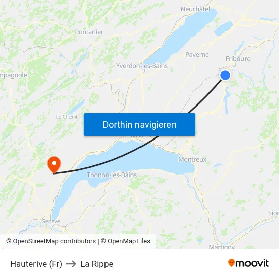 Hauterive (Fr) to La Rippe map