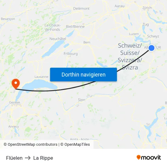 Flüelen to La Rippe map