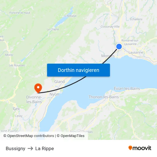 Bussigny to La Rippe map