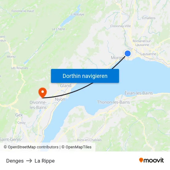 Denges to La Rippe map