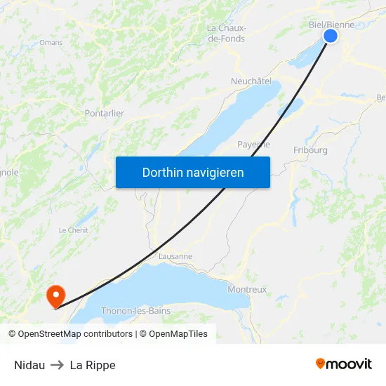 Nidau to La Rippe map
