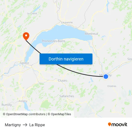 Martigny to La Rippe map