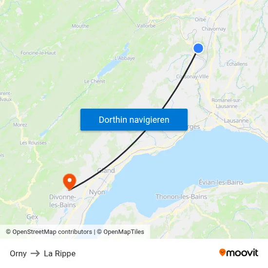 Orny to La Rippe map