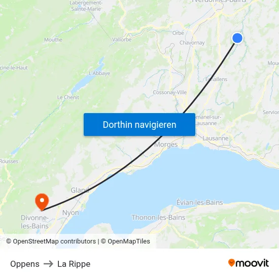 Oppens to La Rippe map