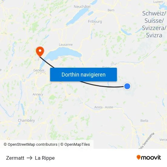 Zermatt to La Rippe map