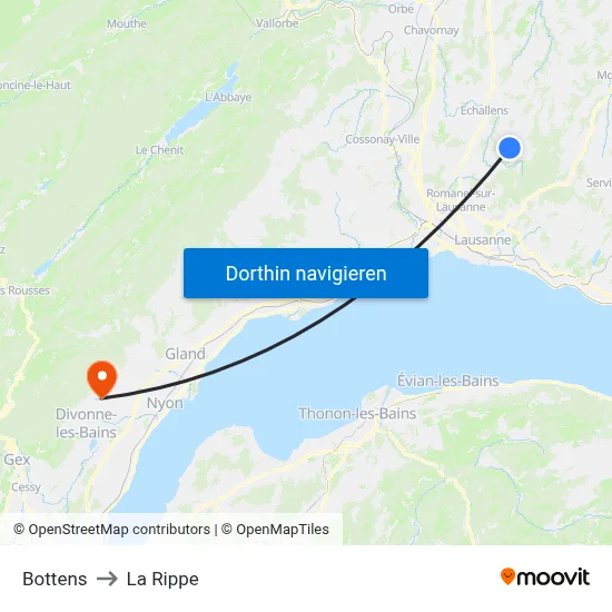 Bottens to La Rippe map