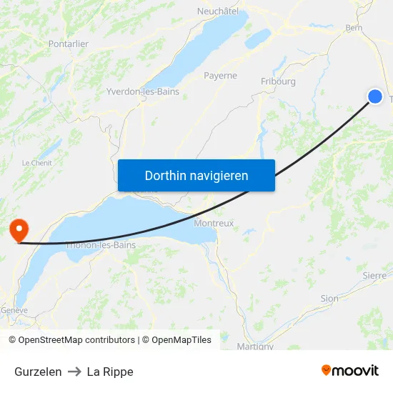 Gurzelen to La Rippe map