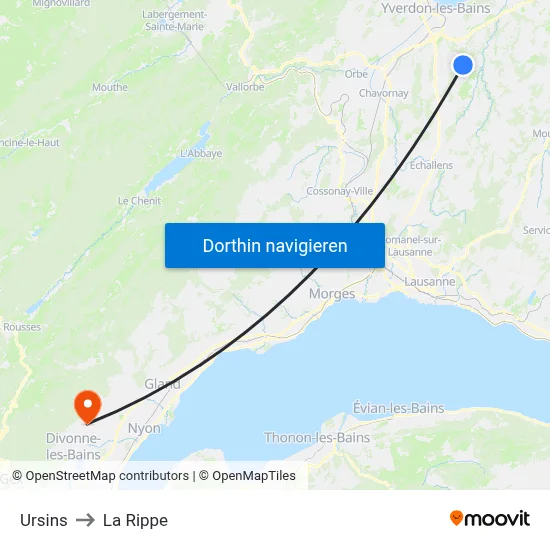 Ursins to La Rippe map
