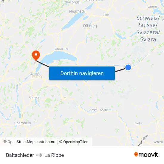 Baltschieder to La Rippe map