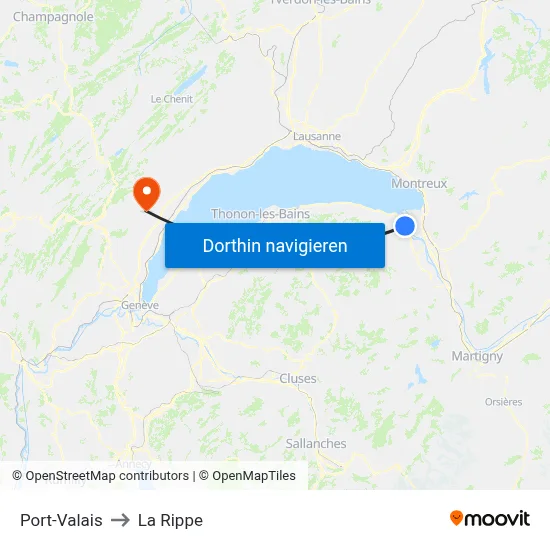 Port-Valais to La Rippe map