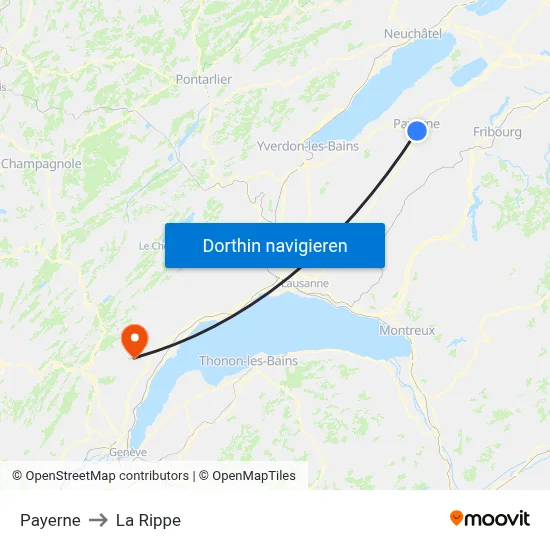 Payerne to La Rippe map