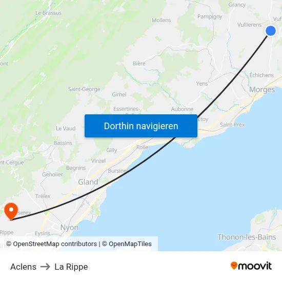 Aclens to La Rippe map
