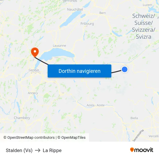 Stalden (Vs) to La Rippe map