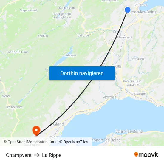 Champvent to La Rippe map