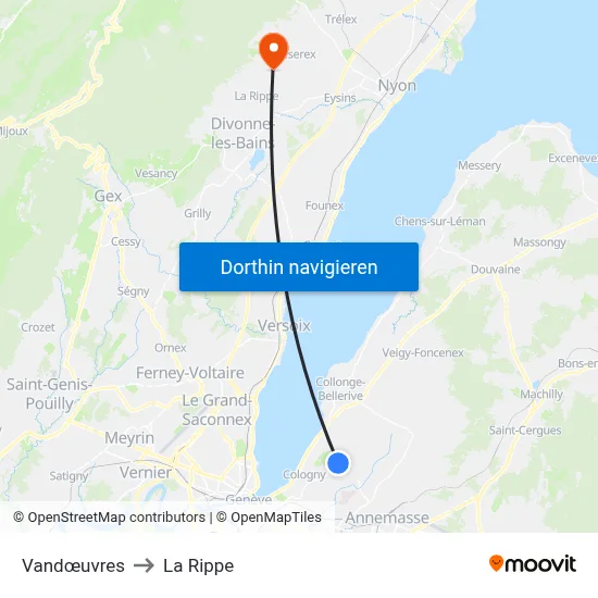 Vandœuvres to La Rippe map