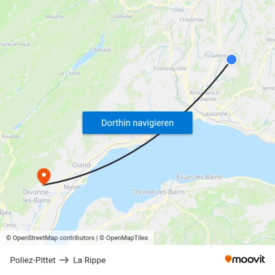 Poliez-Pittet to La Rippe map