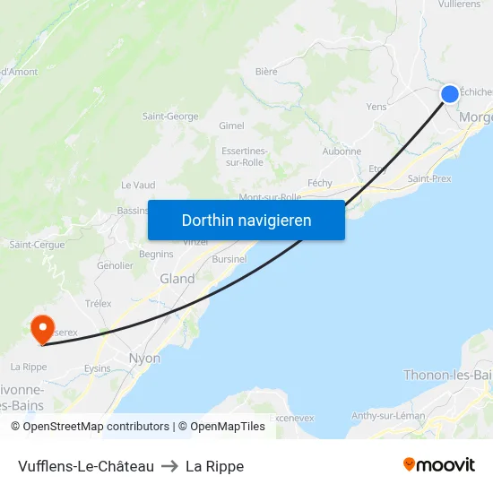 Vufflens-Le-Château to La Rippe map