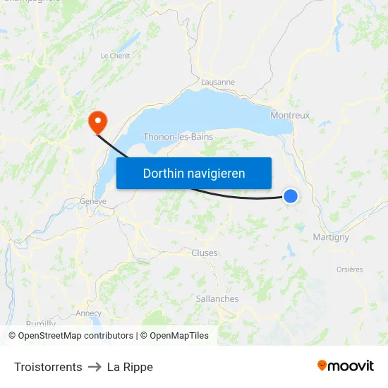Troistorrents to La Rippe map