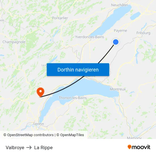 Valbroye to La Rippe map