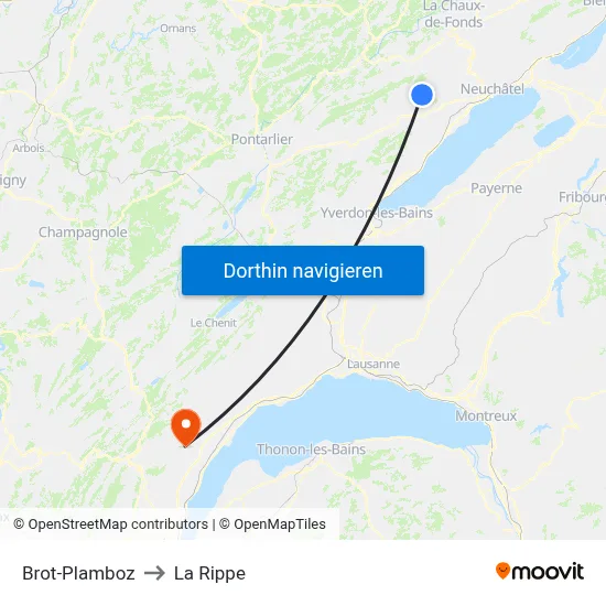 Brot-Plamboz to La Rippe map