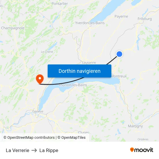 La Verrerie to La Rippe map
