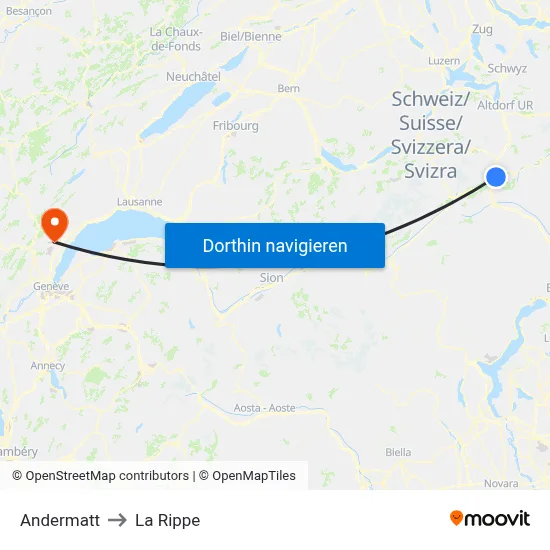 Andermatt to La Rippe map