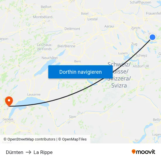 Dürnten to La Rippe map