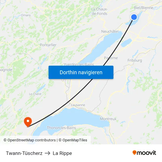 Twann-Tüscherz to La Rippe map