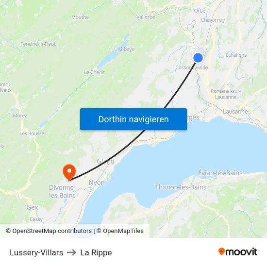 Lussery-Villars to La Rippe map