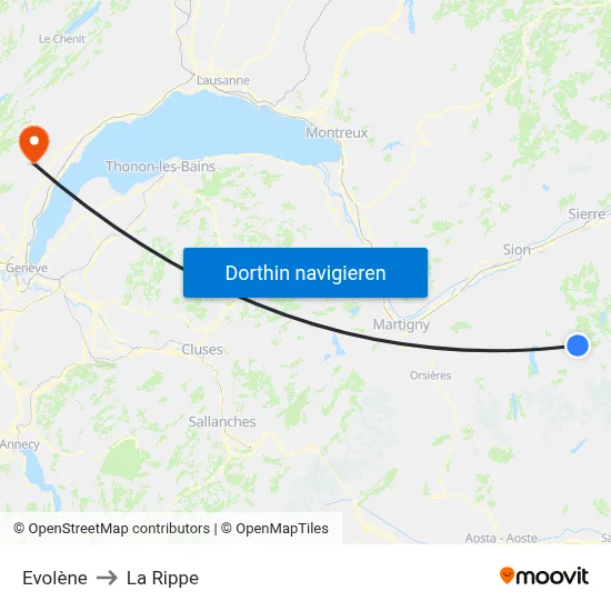 Evolène to La Rippe map