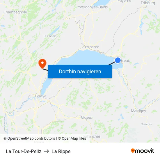 La Tour-De-Peilz to La Rippe map