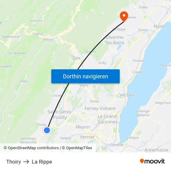 Thoiry to La Rippe map