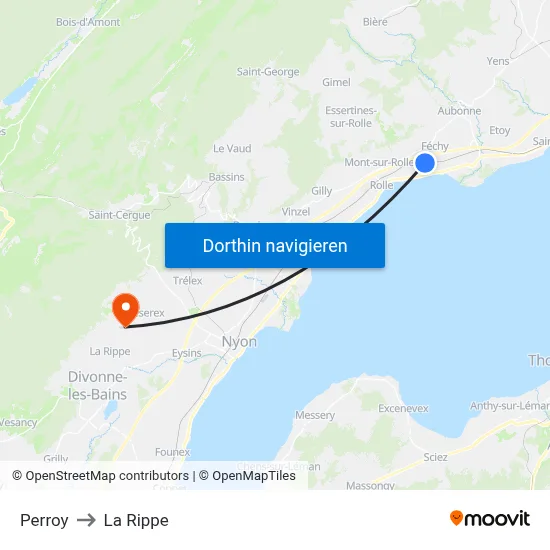 Perroy to La Rippe map