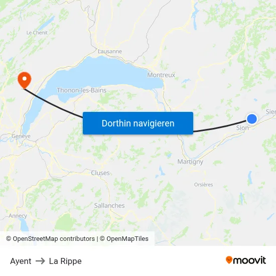 Ayent to La Rippe map