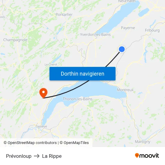 Prévonloup to La Rippe map