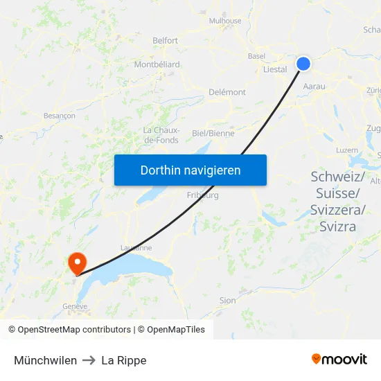 Münchwilen to La Rippe map