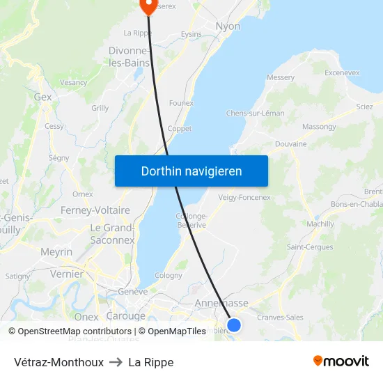 Vétraz-Monthoux to La Rippe map