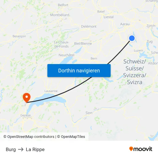 Burg to La Rippe map